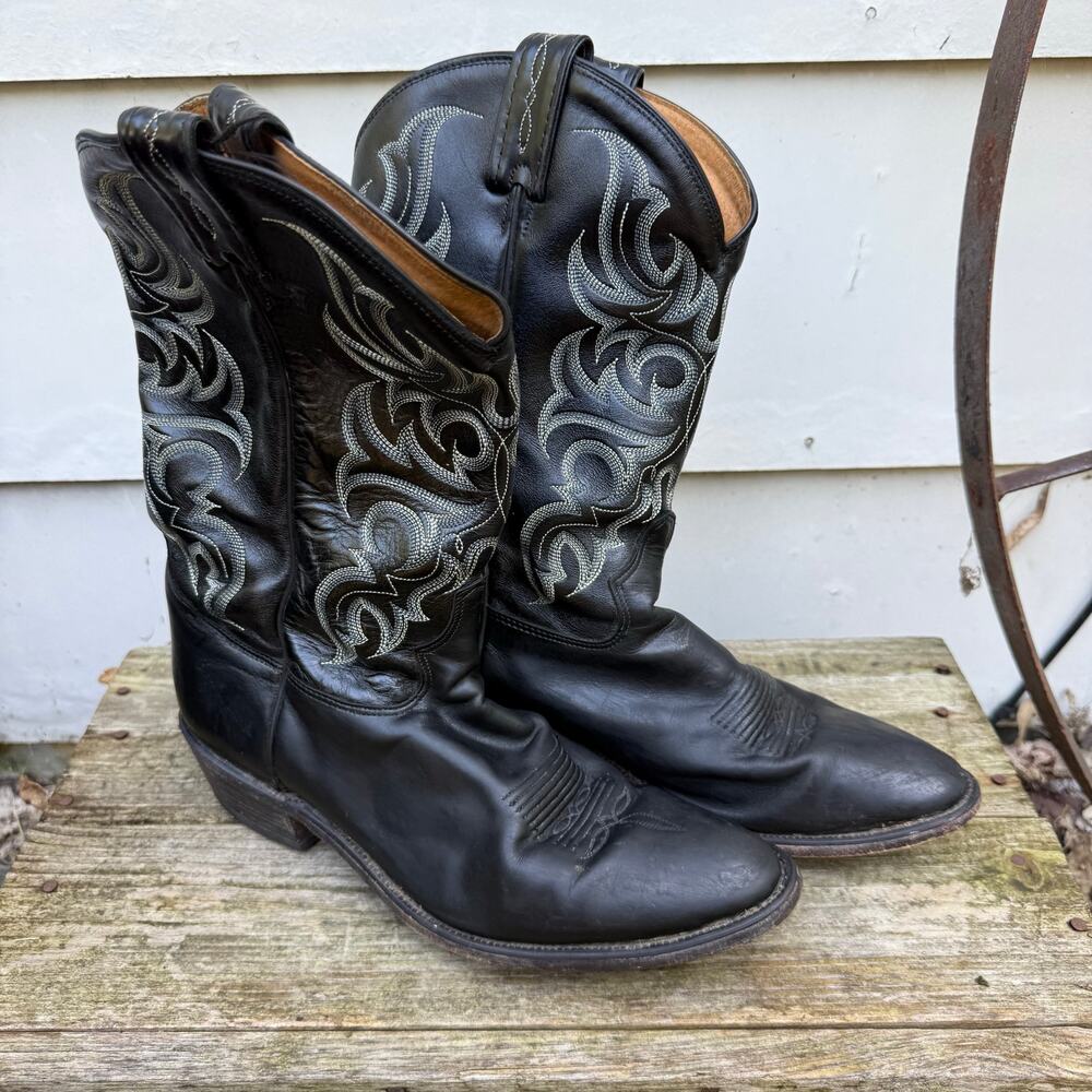 Tony Lama 11D Black Almond Toe Cowboy Western Boots Handcrafted USA
